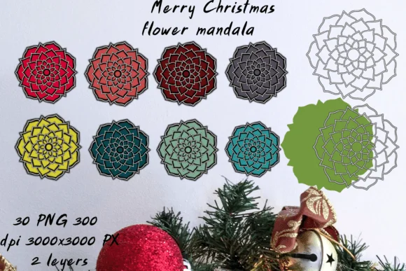 Merry Christmas Flower Mandala 3d