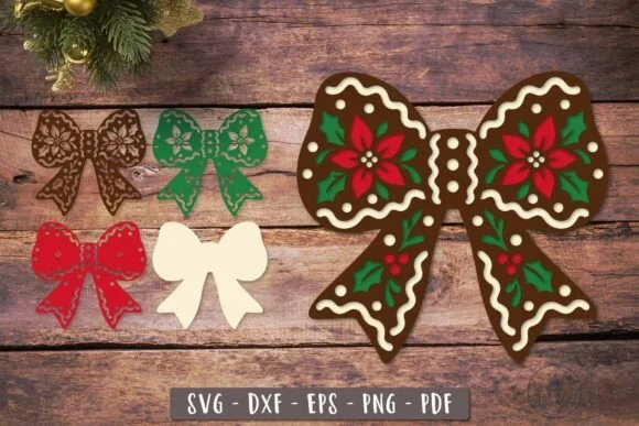 3d Gingerbread Christmas Bow SVG Layered