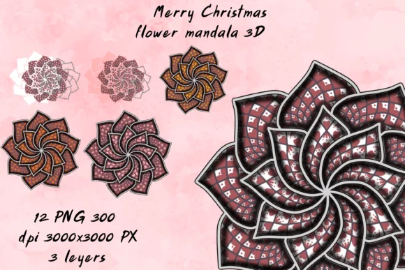 Merry Christmas Flower Mandala 3D