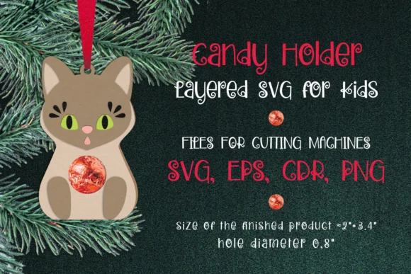 Cat Christmas Ornament Candy Holder Svg
