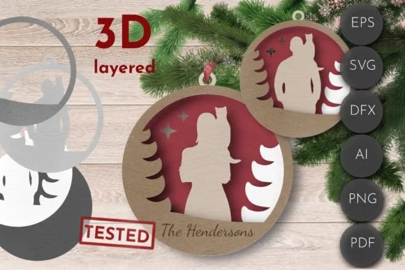 Cat Christmas Ornament, Fur Family Laser