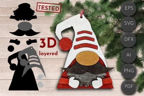 Christmas Gnome Svg 3D Layered, Ornament