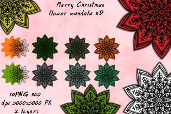 Merry Christmas Flower Mandala 3D