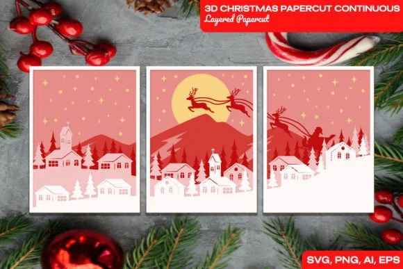3D Christmas Papercut Continuous Layered