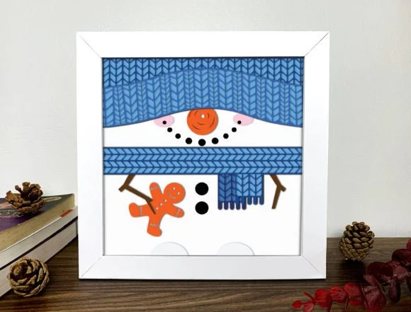 3D Snowman Christmas Shadow Box Svg