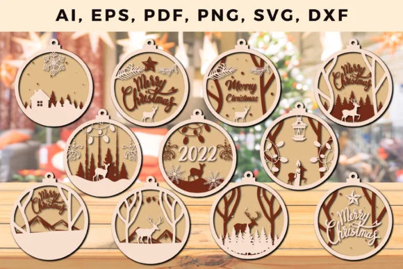 Layered Christmas Ornament Craft File SVG Bundle