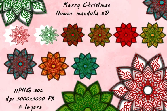 Merry Christmas Flower Mandala 3D