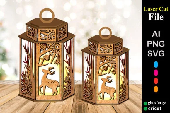 Deer Christmas Lampshade Lantern SVG
