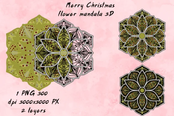 Merry Christmas Flower Mandala 3d