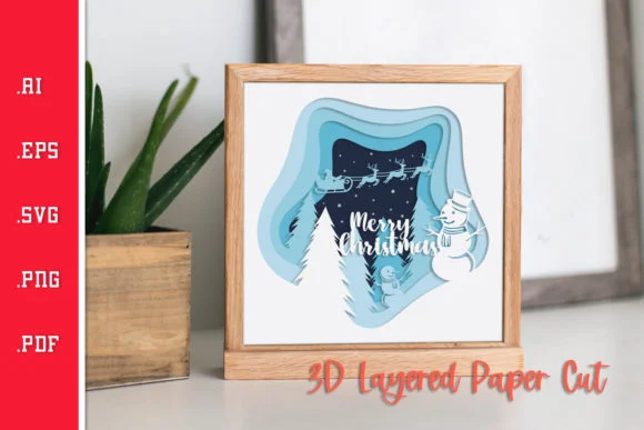 Merry Christmas Snowman - 3D Layered SVG