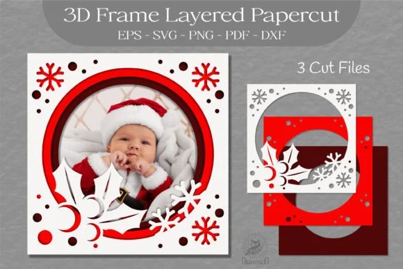 Christmas 3D Frame Layered SVG 9