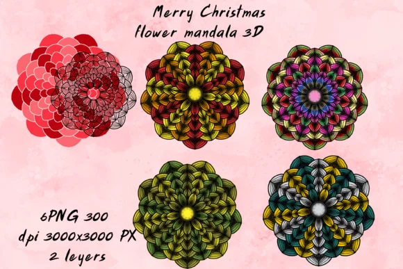Merry Christmas Flower Mandala 3D