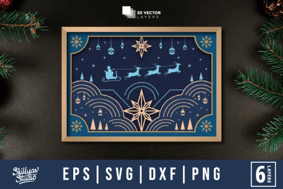 3D Geometry Christmas Scene SVG