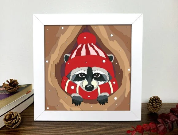 Raccoon Christmas 3D Shadow Box Svg