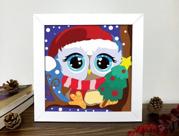 Cute Owl Christmas Shadow Box Svg