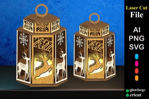 Christmas Deer Lampshade Lantern 3D SVG