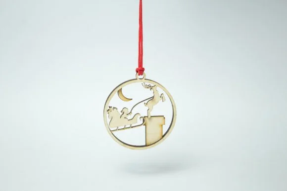 Layered Christmas Bauble - Santa's Sleigh, Moon and Chimney