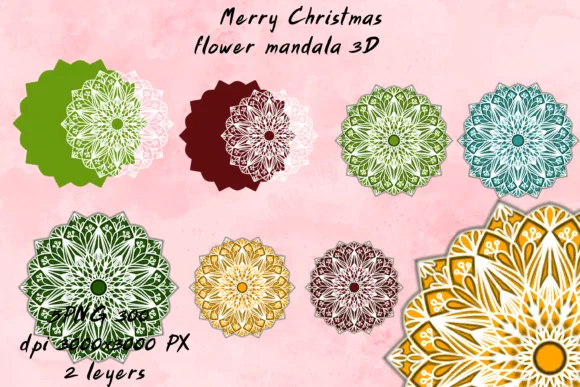 Merry Christmas Flower Mandala 3D
