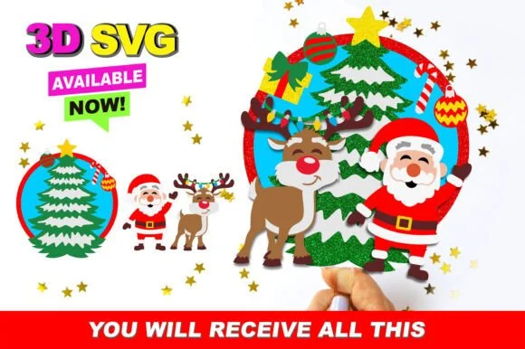 Christmas Party Topper Santa 3D SVG