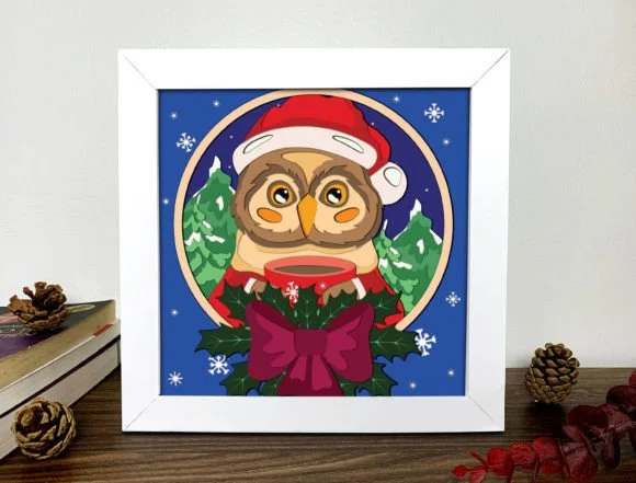 Cute Owl Christmas Shadow Box Svg
