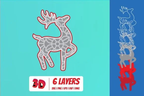 3D Christmas Deer 3 SVG Cut File