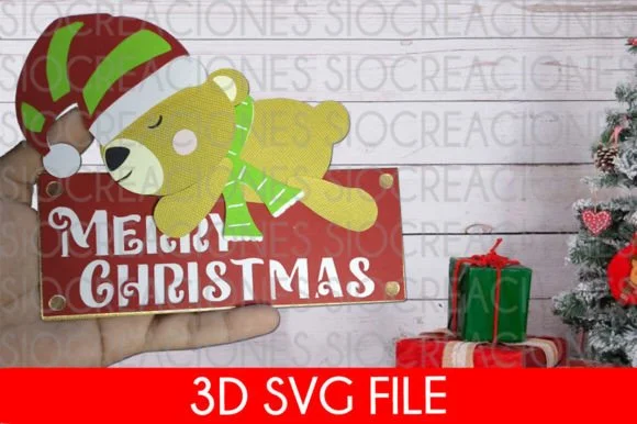 Christmas Bear Sleeping 3D SVG