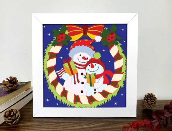 3D Snowman Christmas Shadow Box Svg