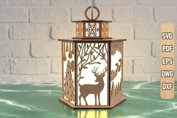Christmas Deer Lantern SVG Cut File