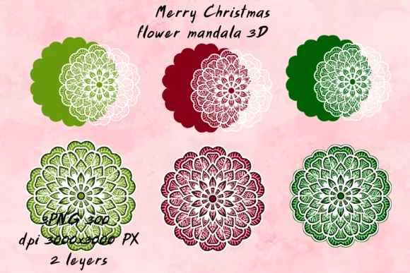 Merry Christmas Flower Mandala 3D