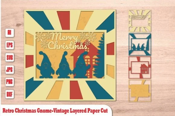 Retro Christmas Gnome-Layered Paper Cut