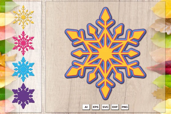 3D Layered Snowflake SVG, Christmas Snow
