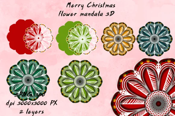 Merry Christmas Flower Mandala 3D