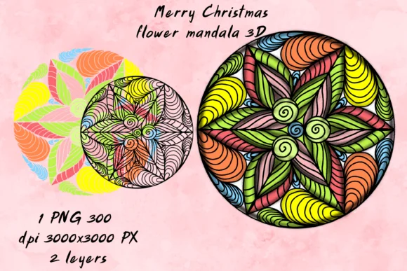 Merry Christmas Flower Mandala 3D