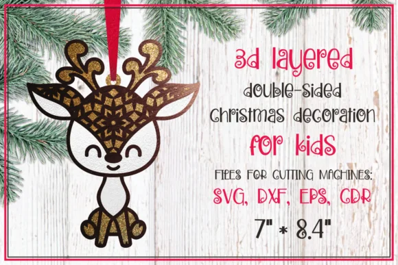 Cute Deer. 3d Layered Christmas Ornament