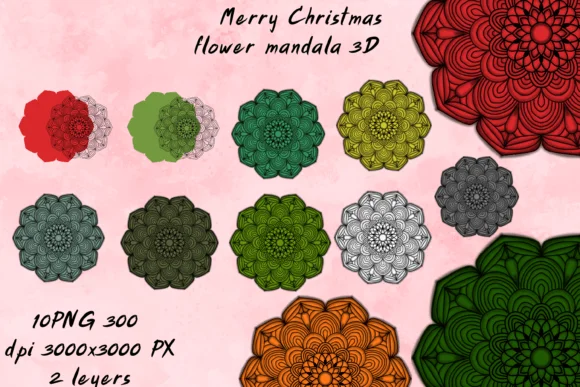 Merry Christmas Flower Mandala 3D