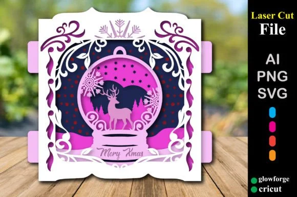Christmas Snow Glob Deer Papercut Card