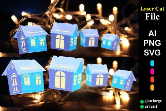 Christmas 3D Houses Paper Cut Decor SVG