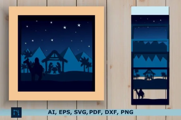 3D Christmas Shadow Box | Nativity SVG