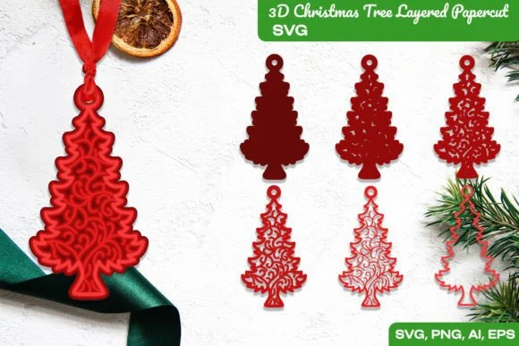 3D Christmas Tree Layered Papercut SVG