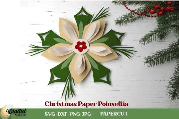 SVG Decor. 3D Christmas Paper Poinsettia