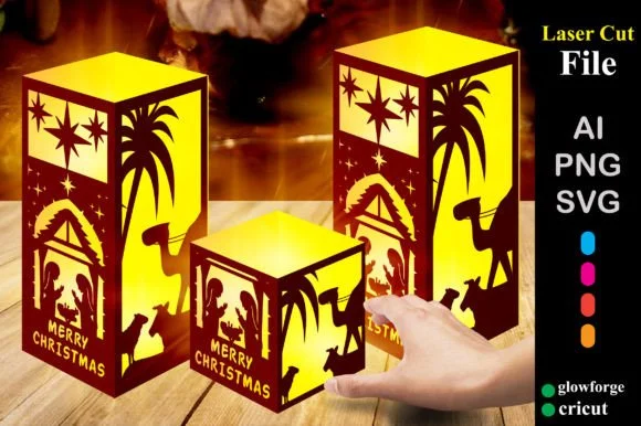 3d Nativity Merry Christmas Lantern SVG
