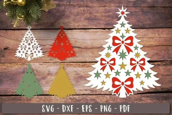 3d Bow Christmas Tree SVG Layered Design