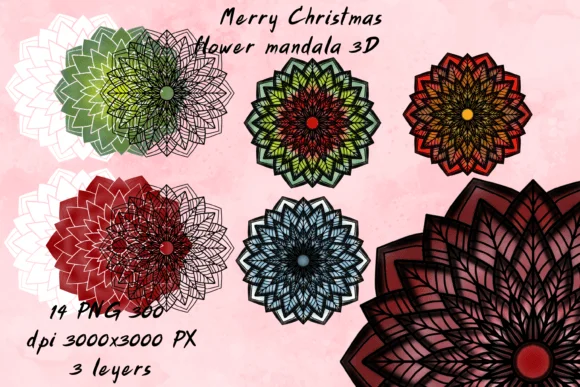 Merry Christmas Flower Mandala 3D