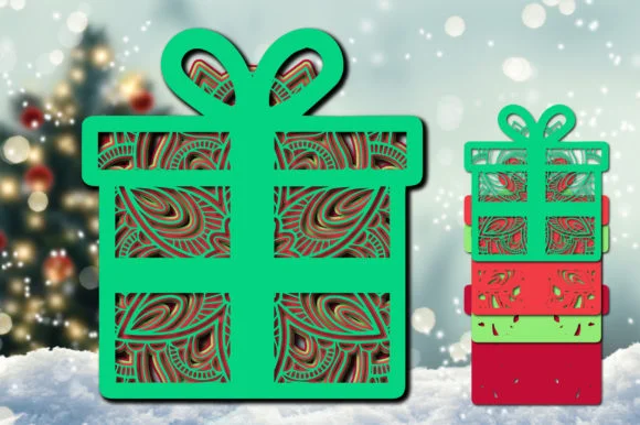 3D Christmas Present Gift Layered