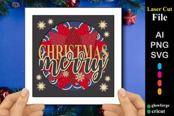 3D Merry Christmas Shadow Box SVG