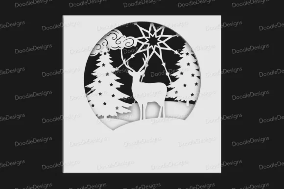 Deer Scene Layered Christmas Card Svg