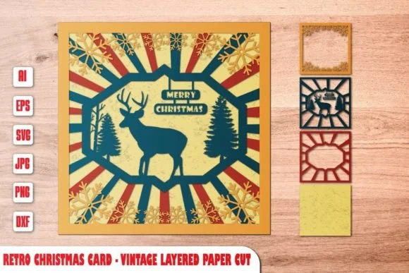 Retro Christmas Card - Layer Paper Cut