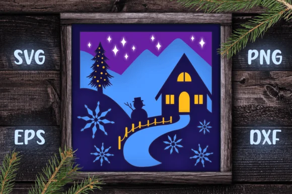 Christmas Scene with Snowman - 4 SVG S