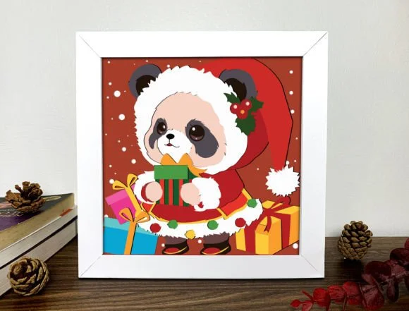 Cute Panda Christmas Shadow Box Svg