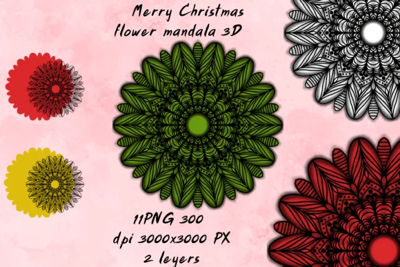 Merry Christmas Flower Mandala 3D